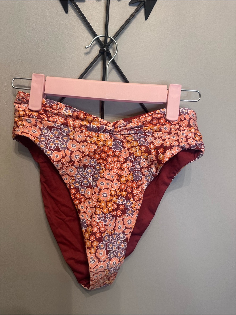 l*space Floral High Cut Bikini Bottoms in Pink, Orange & Burgundy Reversible